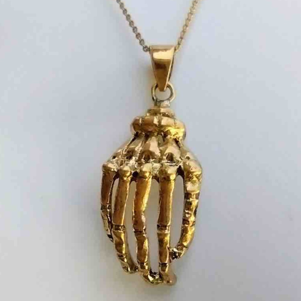 Skeleton Hand / Creepy Claw Brass Pendant on Long Brass 18" Chain / Hand Jewelry